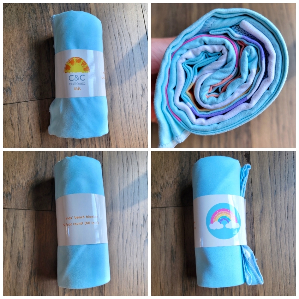 C&C California Kids Beach Blanket 5 foot round Microfiber, compact! Rolls small!